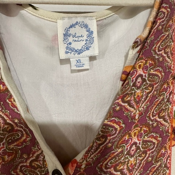 Blue Rain Bell Sleeve 3/4 Sleeve Floral Top, Women's Size XL Cream/Brown Boho - Picture 4 of 6